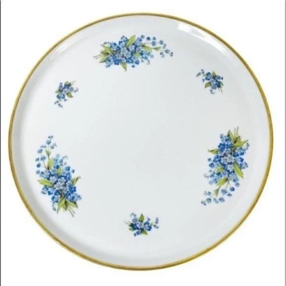 Tharaud Limoges Made in France footed  cake stand blue forget me nots 12.5” X 4”